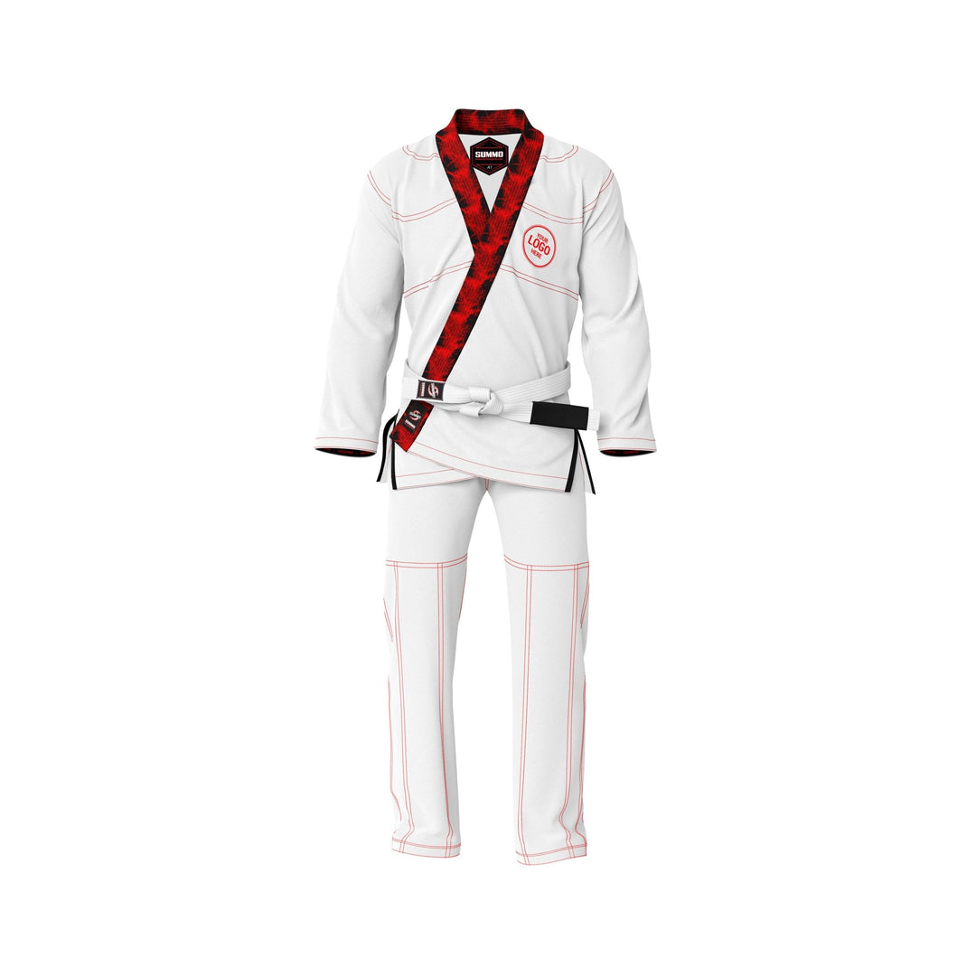 Exclusive White with Red/Black Flame Lapel Custom Rash Guard lining - Summo Sports