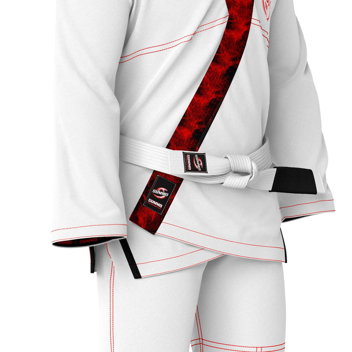 Exclusive White with Red/Black Flame Lapel Custom Rash Guard lining - Summo Sports