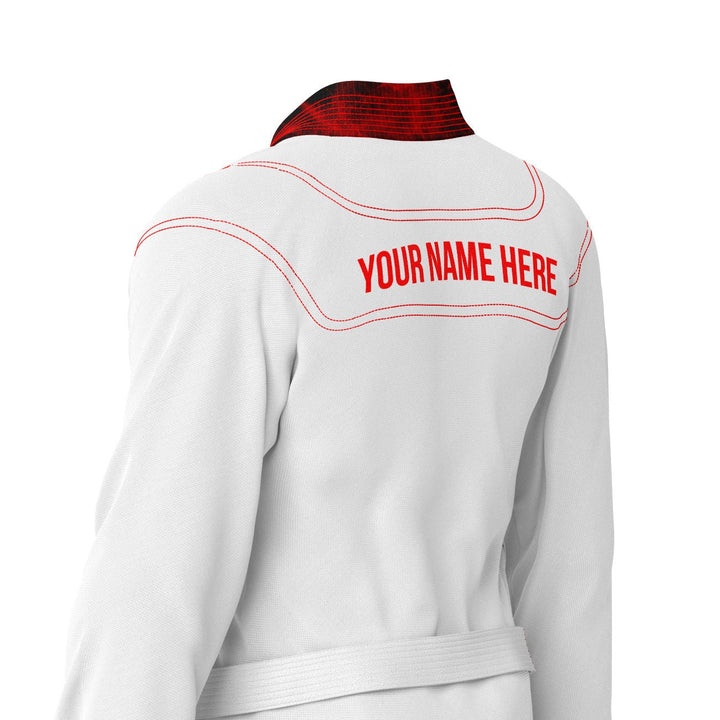 Exclusive White with Red/Black Flame Lapel Custom Rash Guard lining - Summo Sports