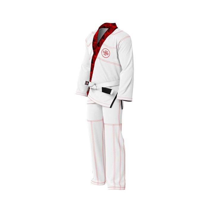 Exclusive White with Red/Black Flame Lapel Custom Rash Guard lining - Summo Sports