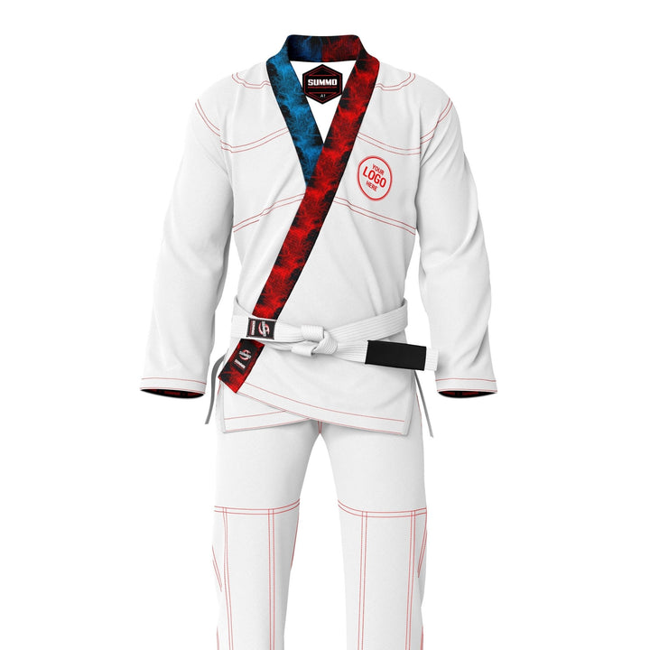 Exclusive White with Red/Blue Flame Lapel Custom Rash Guard lining - Summo Sports