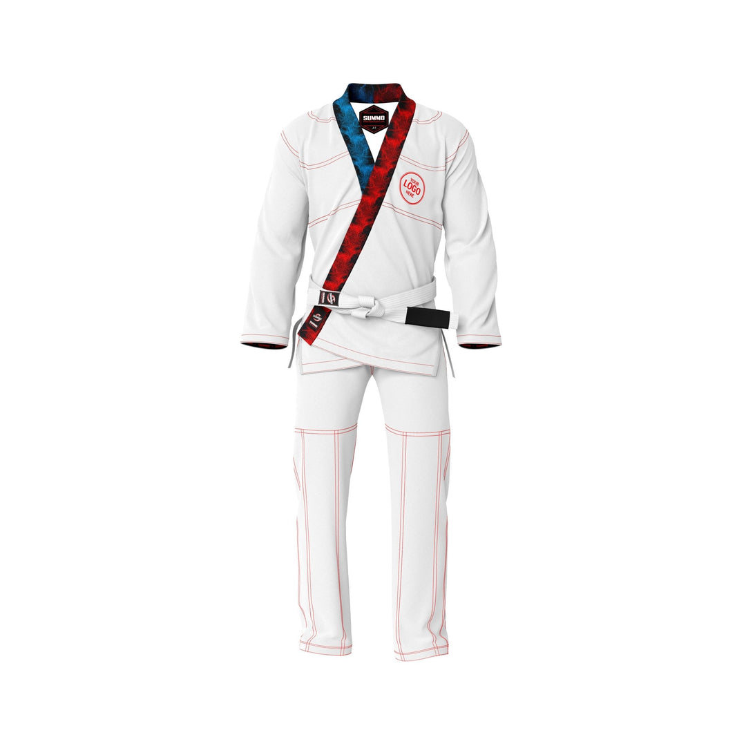 Exclusive White with Red/Blue Flame Lapel Custom Rash Guard lining - Summo Sports