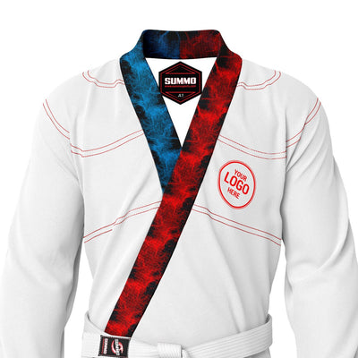 Exclusive White with Red/Blue Flame Lapel Custom Rash Guard lining - Summo Sports