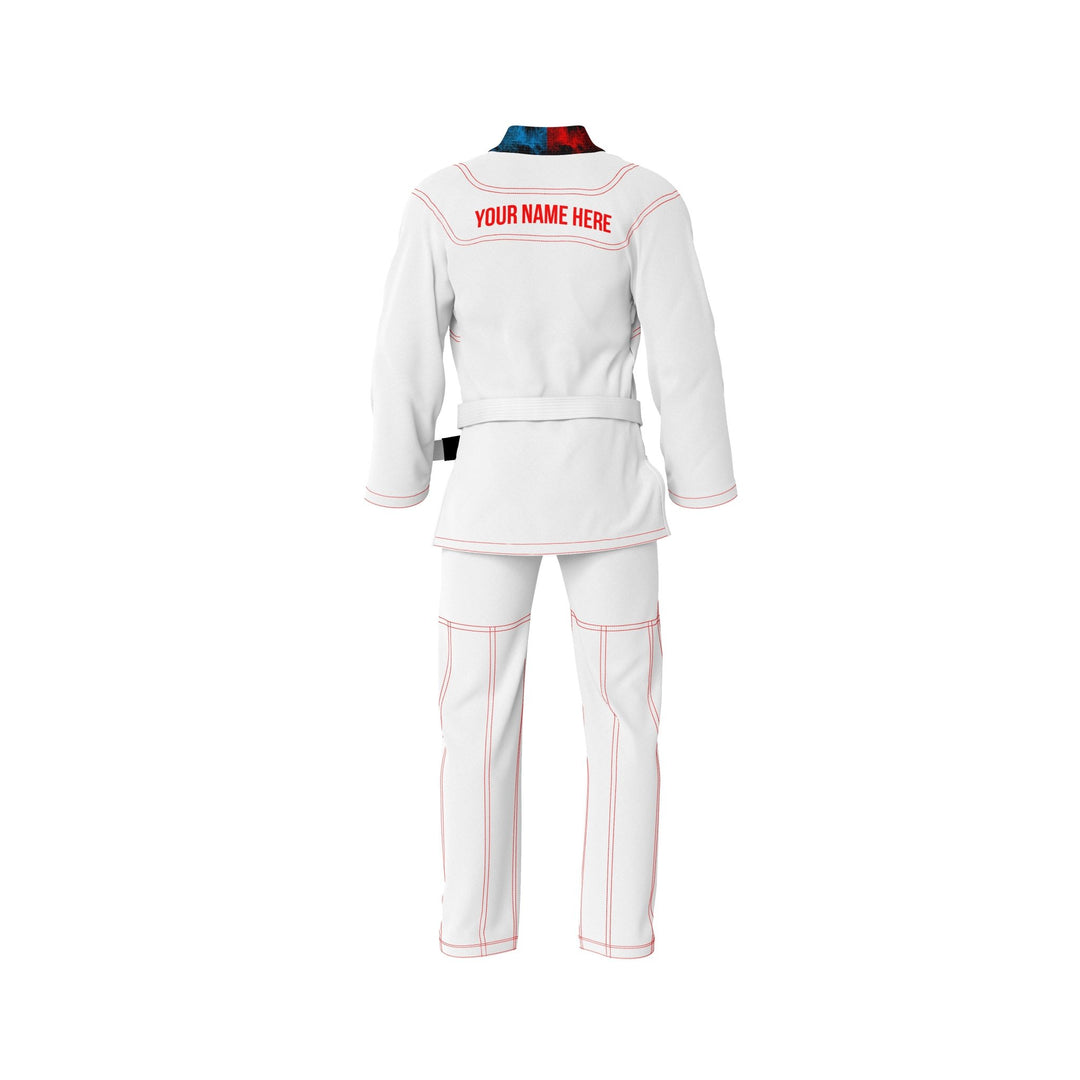 Exclusive White with Red/Blue Flame Lapel Custom Rash Guard lining - Summo Sports