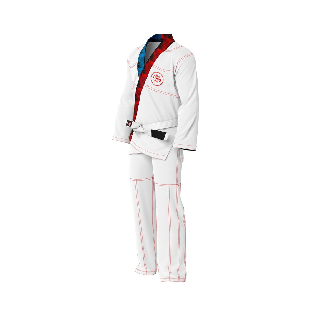 Exclusive White with Red/Blue Flame Lapel Custom Rash Guard lining - Summo Sports