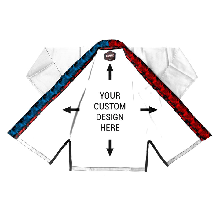 Exclusive White with Red/Blue Flame Lapel Custom Rash Guard lining - Summo Sports