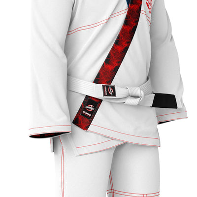 Exclusive White with Red/Blue Flame Lapel Custom Rash Guard lining - Summo Sports