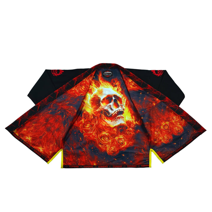 Fiery Skull Flame Lapel Rash Guard lining Jiu Jitsu (BJJ GI) - Summo Sports