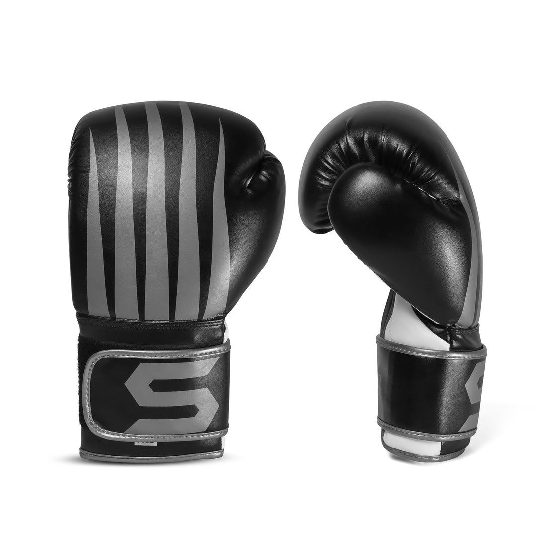 Fresher Silver Striped Black Boxing Gloves - Summo Sports