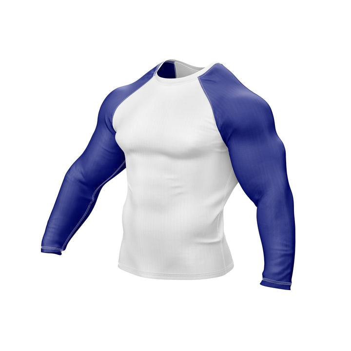 White with Blue Sleeves Ranked Rashguard - Summo Sports