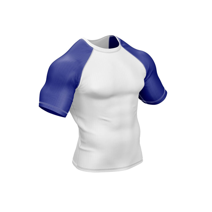 White with Blue Sleeves Ranked Rashguard - Summo Sports