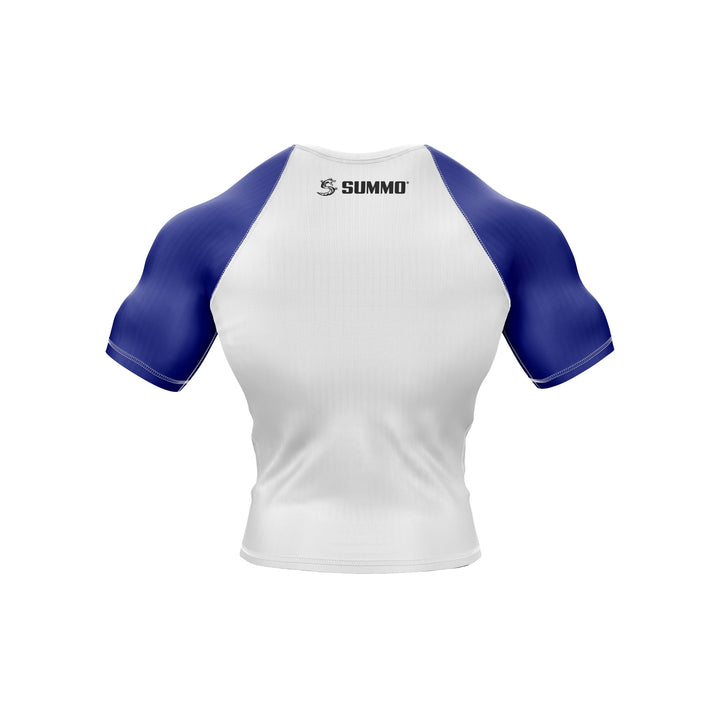 White with Blue Sleeves Ranked Rashguard - Summo Sports