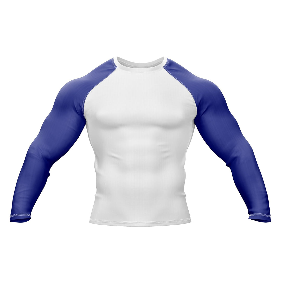 White with Blue Sleeves Ranked Rashguard - Summo Sports