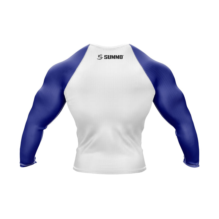 White with Blue Sleeves Ranked Rashguard - Summo Sports