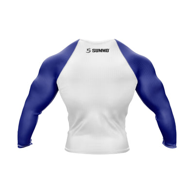 White with Blue Sleeves Ranked Rashguard - Summo Sports