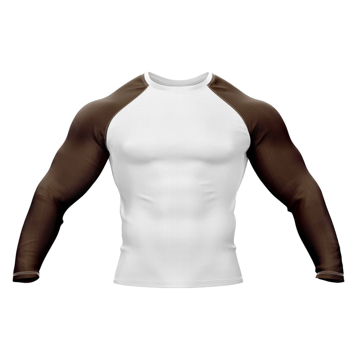 White with Brown Sleeves Ranked Rashguard - Summo Sports