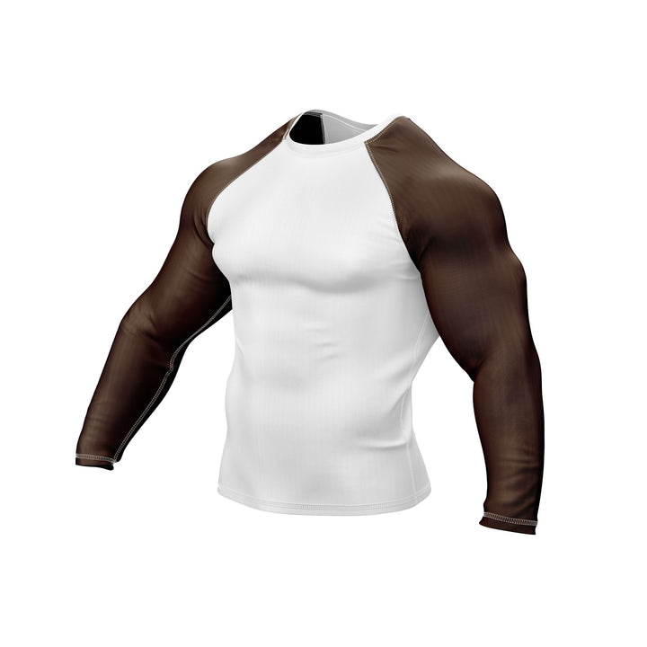 White with Brown Sleeves Ranked Rashguard - Summo Sports