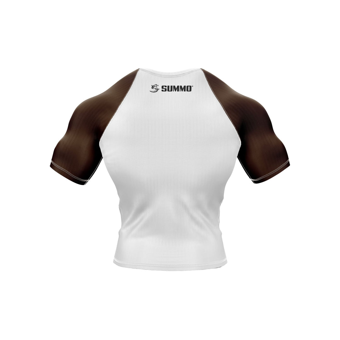 White with Brown Sleeves Ranked Rashguard - Summo Sports