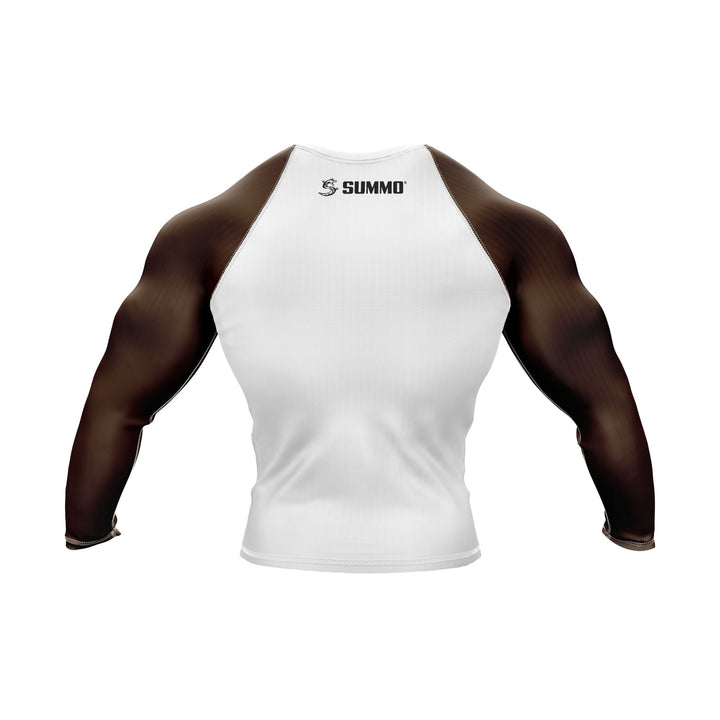 White with Brown Sleeves Ranked Rashguard - Summo Sports