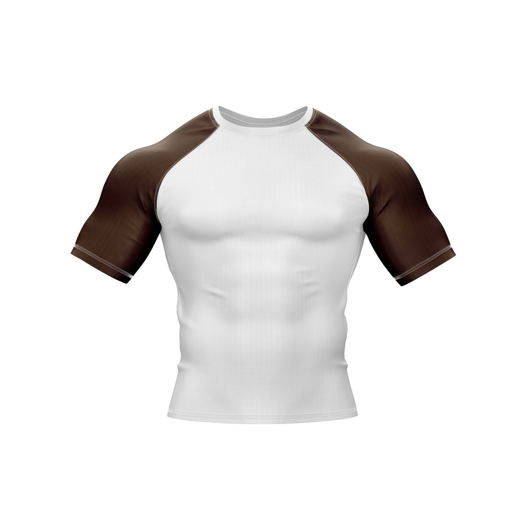 White with Brown Sleeves Ranked Rashguard - Summo Sports